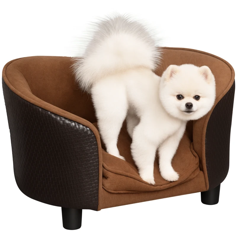 PawHut Dog Sofa, Cat Couch with Removable Washable Cushion, Elevated Pet Cat Sofa for Miniature Dogs, White