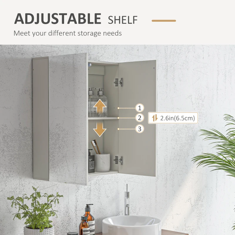 kleankin Wall Mounted Bathroom Cabinet with Mirror, Bathroom Medicine Cabinet with 2 Doors, Adjustable Shelf Soft Close Mechanism