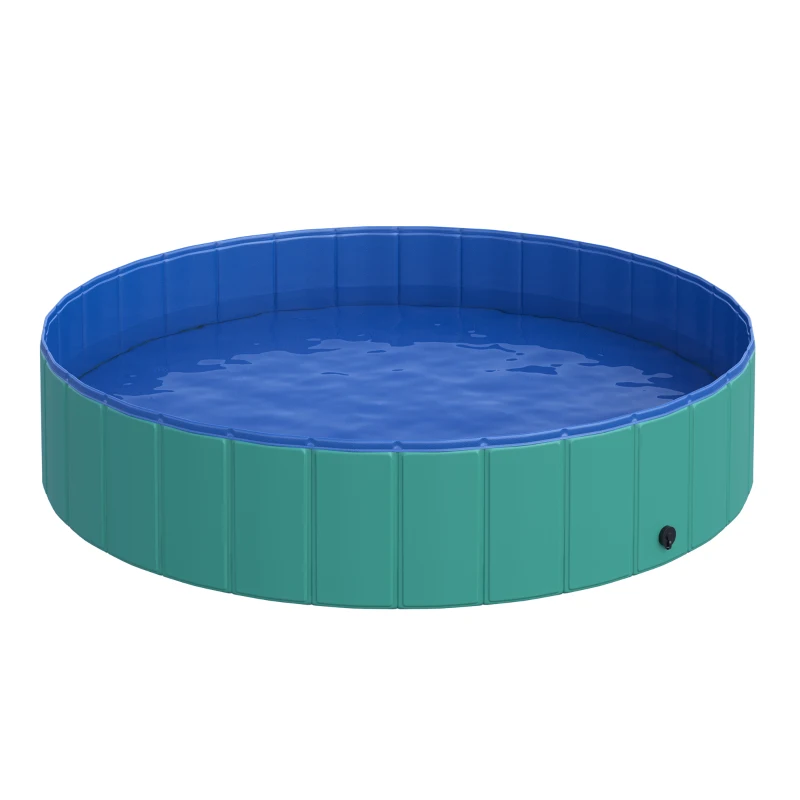 PawHut Foldable Pet Swimming Pool, Portable Dog Bathing Tub, 12" x 55" Plastic Large Dog Pool for Outdoor Dogs and Cats, Green