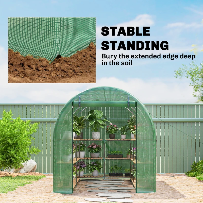 Outsunny 13' x 6' x 6' Outdoor Walk-in Tunnel Greenhouse Portable Plant Gardening Warm House with PE Cover Green
