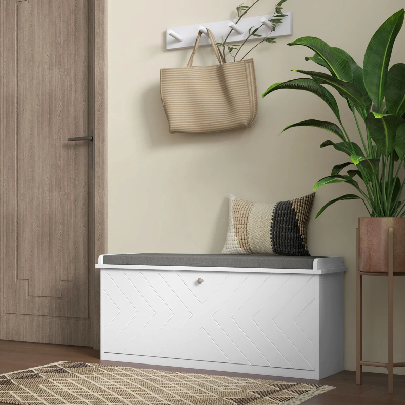 HOMCOM Shoe Storage with Seat, Upholstered Hallway Bench, Shoe Bench with Flip Drawer, Adjustable Shelf for 8-10 Pairs of Shoes