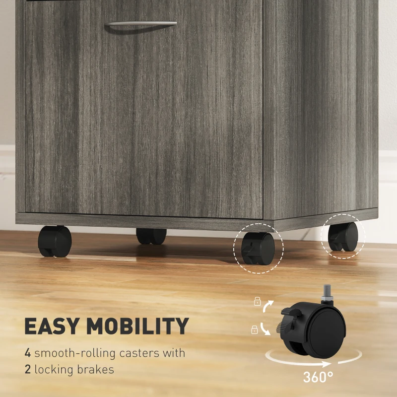 HOMCOM 24" Filing Cabinet with Open Compartment, Lockable Drawer and Wheels, Home Office Storage Cabinet, Distressed Grey