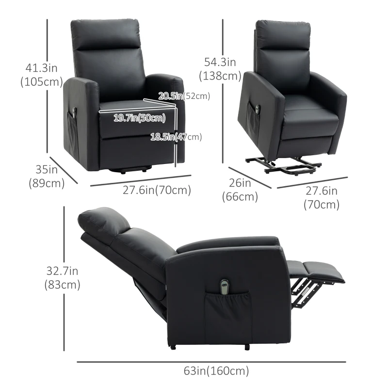 HOMCOM Power Lift Recliner Chair with Remote Control Side Pocket for Living Room Home Office Study Black