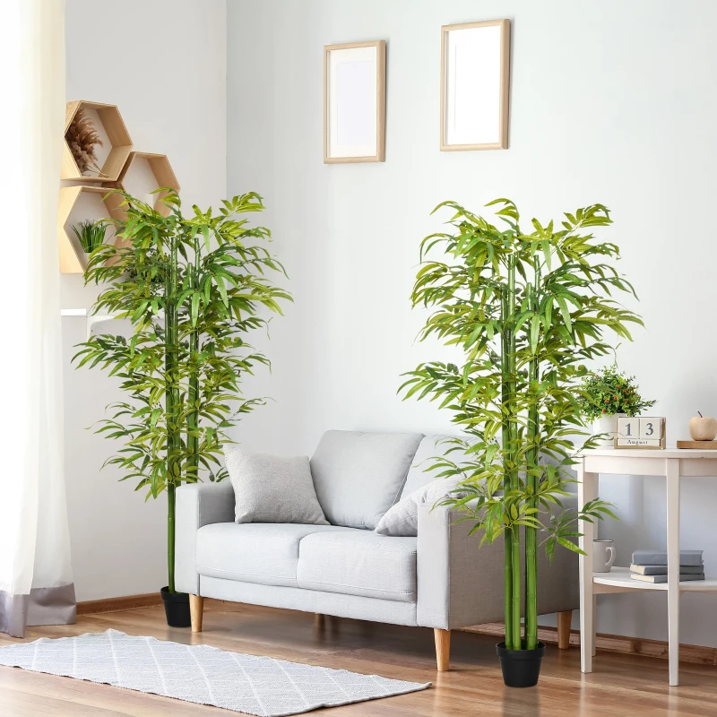 HOMCOM Set of 2 6 FT Artificial Tree Bamboo Tree Fake Plants in Pot for Home Office Living Room Decor, Green