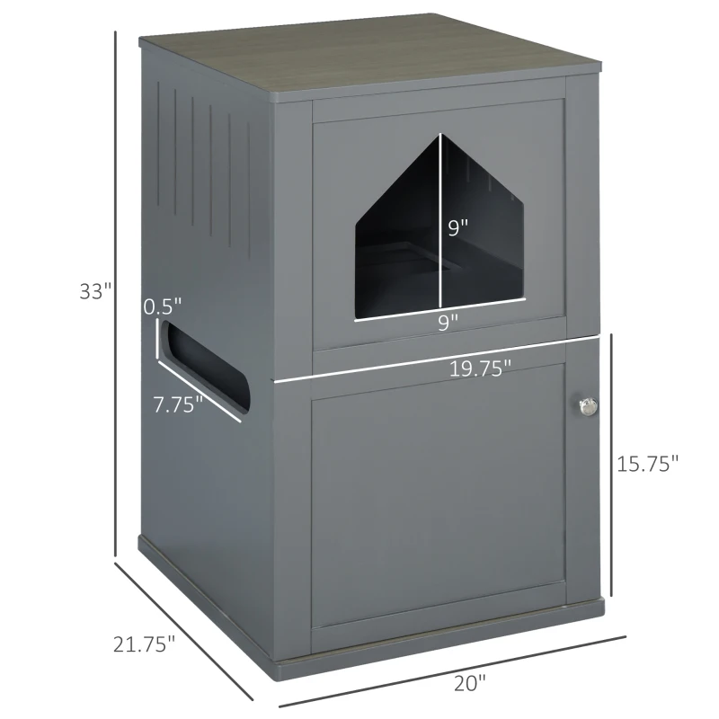 PawHut Double-Decker Cat Luxury Lower Level Litter Box and Upper Level House, Grey