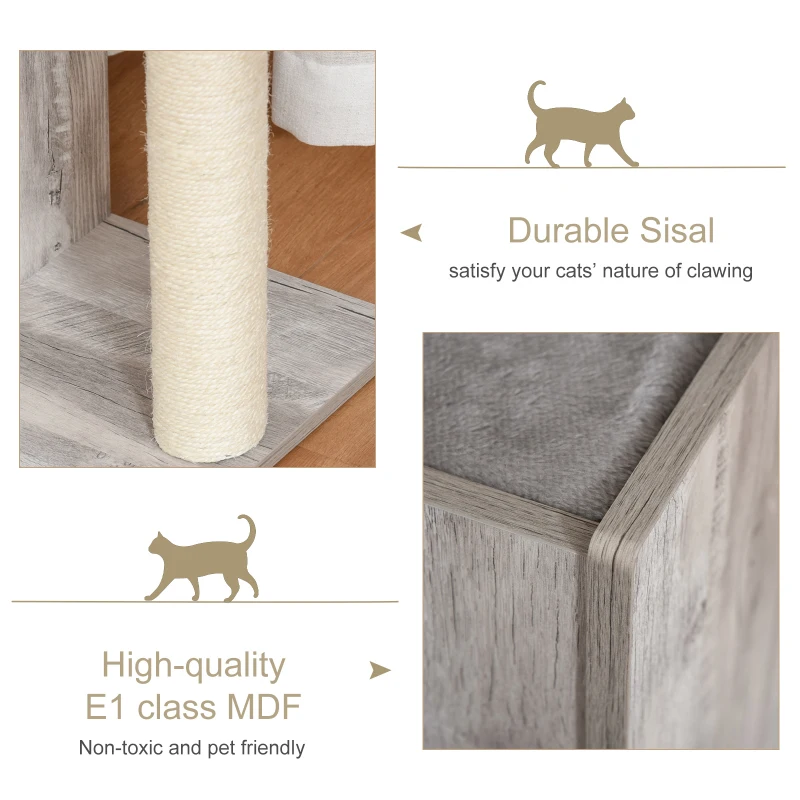 PawHut Cat Tree Climbing Activity Center with Scratching Post Condo Perch Cushions 34.75" H, Grey