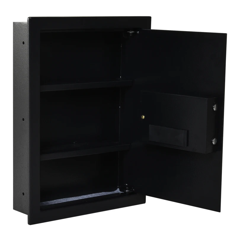 HOMCOM Flat Superior Electronic Hidden Wall Safe Box for Jewelry or Valuables Digital Lock Home Office Hotel Security (Black)