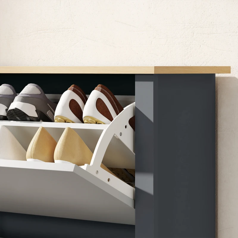 HOMCOM Shoe Storage Cabinet with 2 Flip Drawers and Adjustable Shelves for 8–12 Pairs of Shoes, Dark Grey