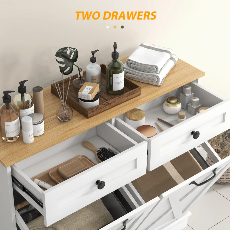 HOMCOM Tilt Out Laundry Cabinet, Bathroom Storage Cabinet with 2 Removable Baskets and 2 Drawers, White