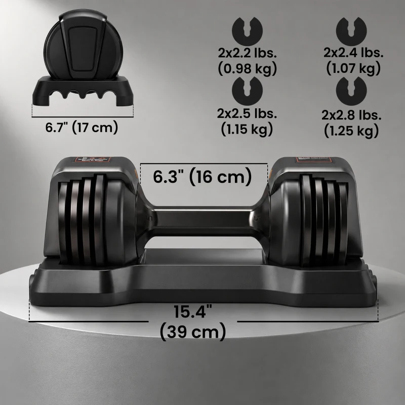 Soozier 5-25 lbs Adjustable Dumbbell Set of 2, 5-in-1 Dumbbell Weights with Quick-Dial System, Non-Slip Grip, Storage Tray