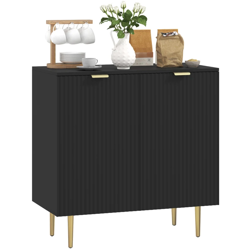 HOMCOM Modern Kitchen Storage Cabinet, Sideboard Buffet Cabinet with Adjustable Shelves and Metal Legs for Kitchen, Black