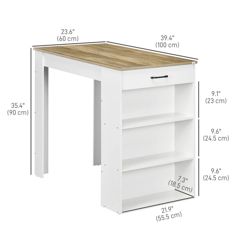 HOMCOM Bar Table with Drawer and 3 Storage Shelves, Bar Height Table, High Top Pub Table for Home Bar, Kitchen, Grey