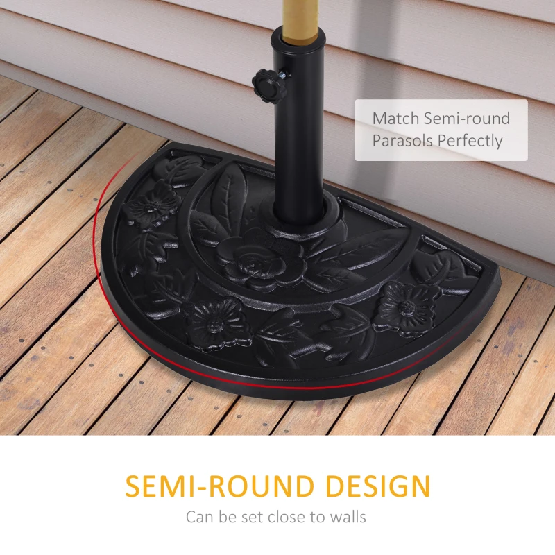 Outsunny 20 lbs Resin Half Round Patio Umbrella Base 20" Outdoor Decorative Parasol Stand Holder For Φ1.5", Φ1.9" Pole, Black