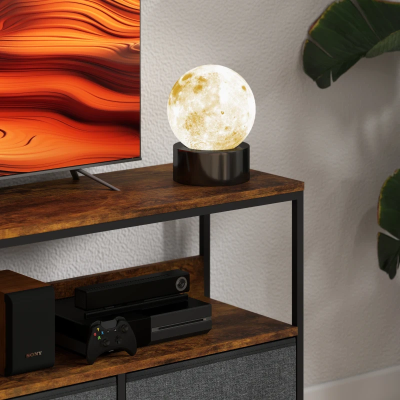 HOMCOM TV Stand with Charging Station, TV Table with 3 Foldable Linen Drawers and Open Shelf for 55 Inch Television, Rustic Brown