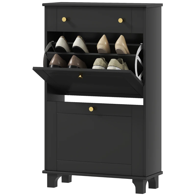 HOMCOM Slim Shoe Storage with 2 Flip Drawers and Adjustable Shelves Shoe Cabinet Organizer for 8 Pair, Black