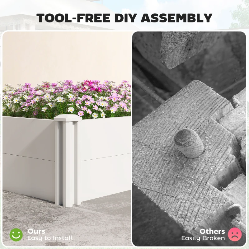 Outsunny Vinyl Raised Garden Bed Kit, 3 x 3 x 1ft Modular Elevated Garden Box with Slotting Legs and Open Bottom, White