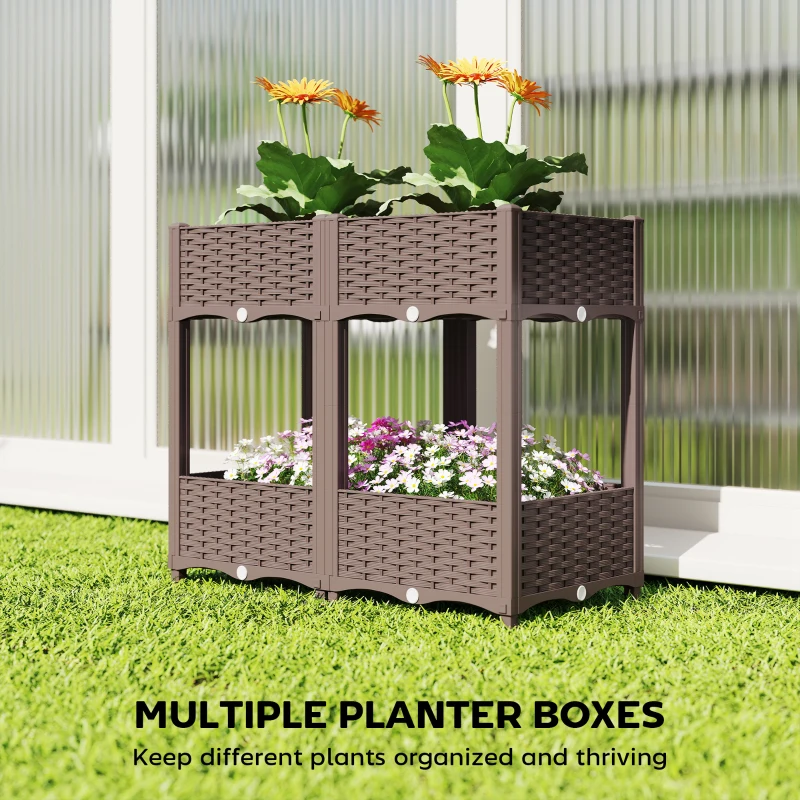 Outsunny Plastic Raised Garden Bed with Legs, Self Watering Elevated Planter Boxes with Drainage Holes and Plugs