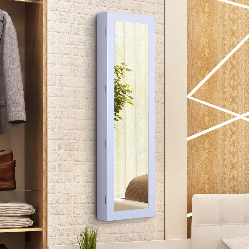 HOMCOM Mirror Jewelry Cabinet Armoire with Full Length Mirror, Wall Mounted Jewelry Organizer, White