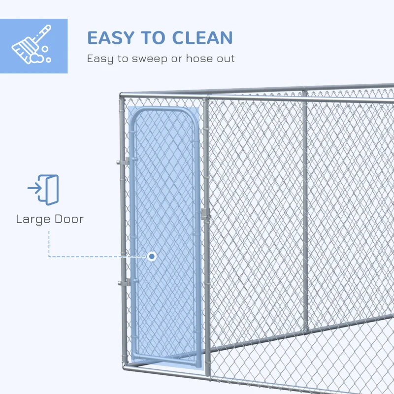 PawHut Dog Kennel Outdoor Galvanized Chain Link Fence Heavy Duty Pet Run House Chicken Coop with Secure Lock Mesh Sidewalls for Backyard Garden Silver, 13' L x 7.5' W x 5.9' H