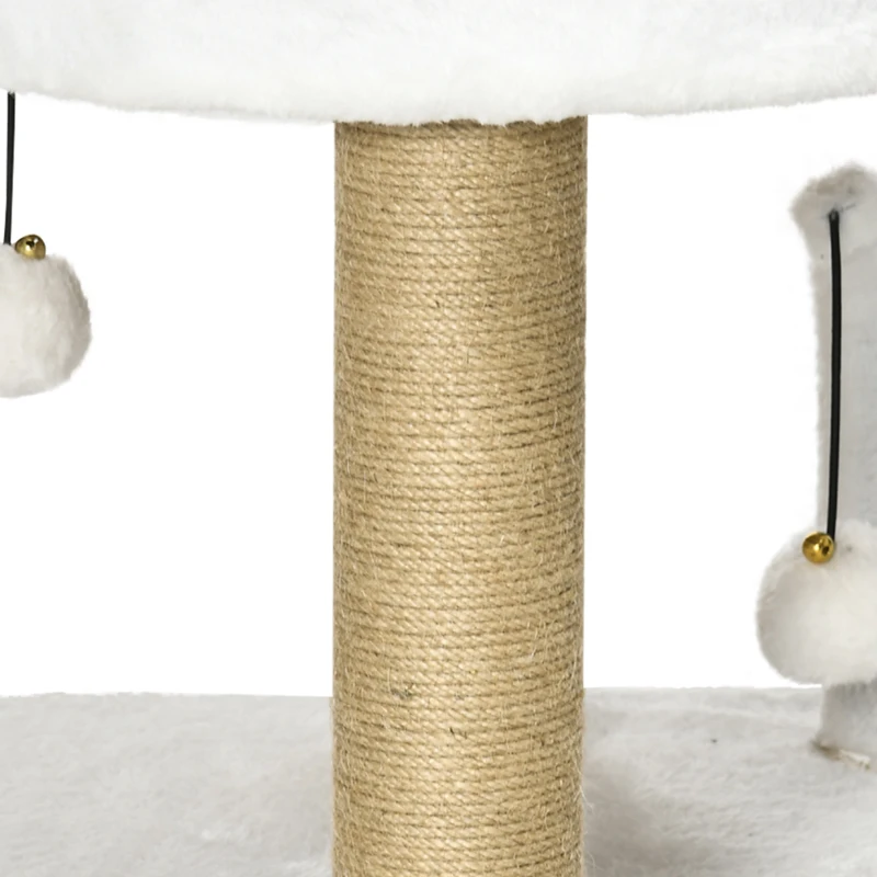PawHut Cat Tower Condo for Indoor Cats, Small Cat Tree with Jute Scratching Posts, Top Perch, Dangling Balls, White