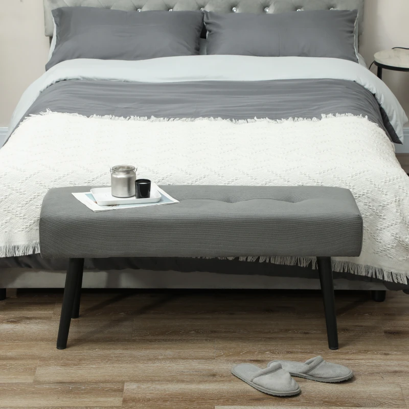 HOMCOM 39" Upholstered Ottoman Bench, Corduroy Entryway Bedroom Bench with Padded Seat and Steel Legs for Bedroom, Grey