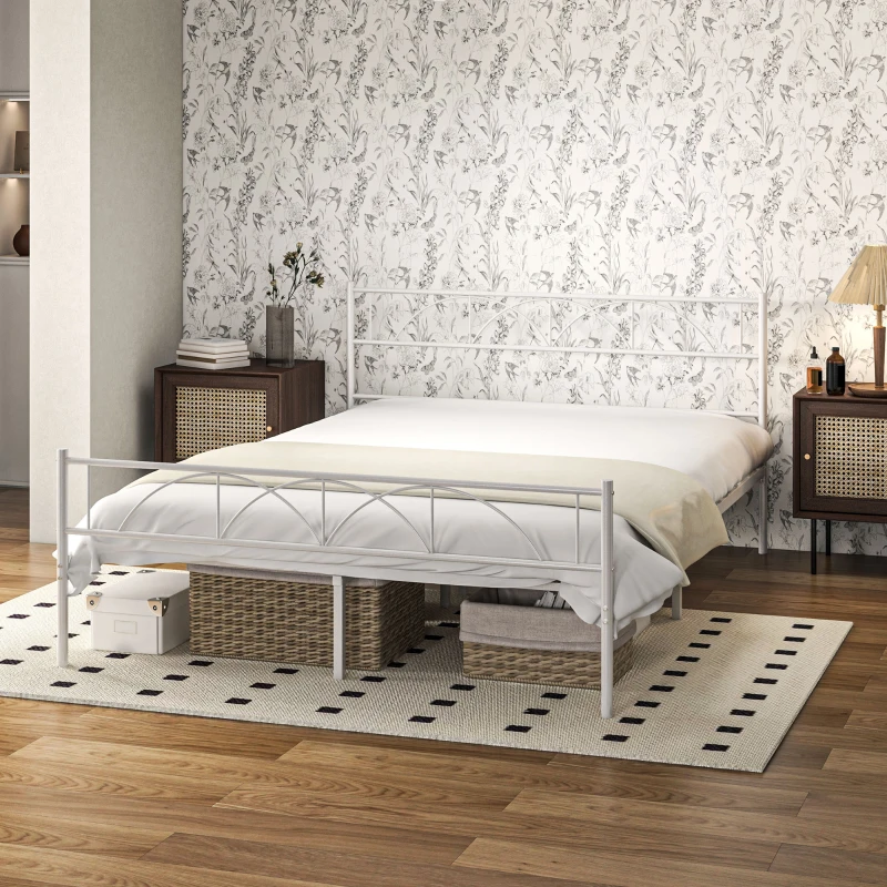 HOMCOM Metal Queen Platform Bed Frame with Headboard, Steel Slat Support, Underbed Storage, No Box Spring Needed, Easy Assembly
