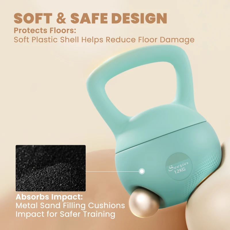 Soozier 26 lb Soft Kettlebell, Sand Filled Weight w/ Grip Handle, Kettlebell Weight for Full Body Workout, Green