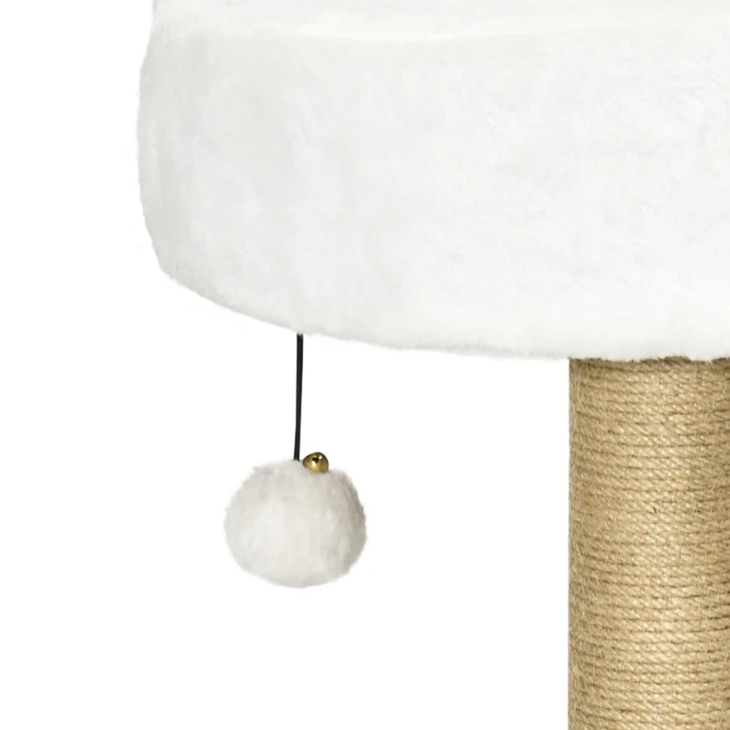 PawHut Cat Tower Condo for Indoor Cats, Small Cat Tree with Jute Scratching Posts, Top Perch, Dangling Balls, White