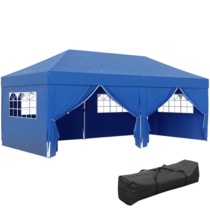 Outsunny 10' x 20' Pop Up Canopy Tent Outdoor Portable Easy Up Party Tent Garden Shade Shelter with Walls Carrying Bag, Blue