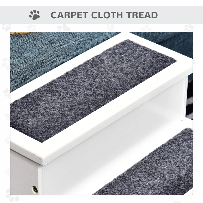 PawHut 3 Step Wooden Carpeted Non Slip Pet Stairs Ramp for Cats and Small Dogs - White