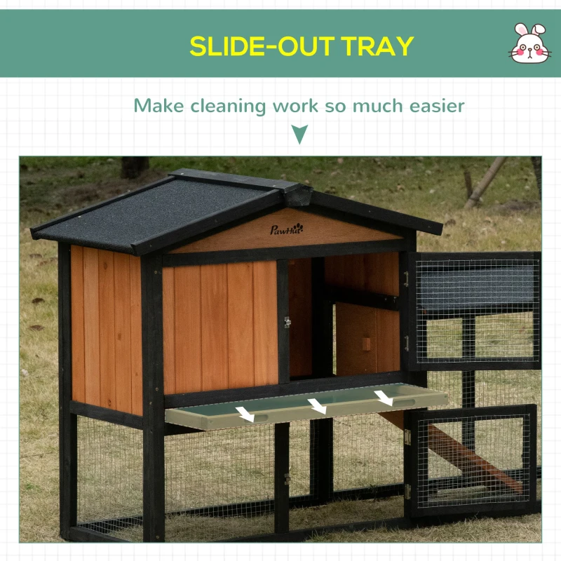PawHut 69" Wooden Rabbit Hutch Pet Playpen Bunny House Enclosure with Run Box, Slide-out Tray, Ramp, for Rabbits and Small Animals, Black