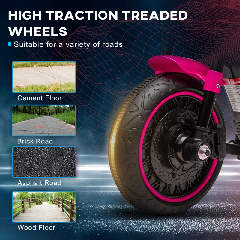 Aosom 6V Kids Motorcycle with Training Wheels, Foot Pedal, Headlight, Forward/Reverse, Single-Button Start, Pink