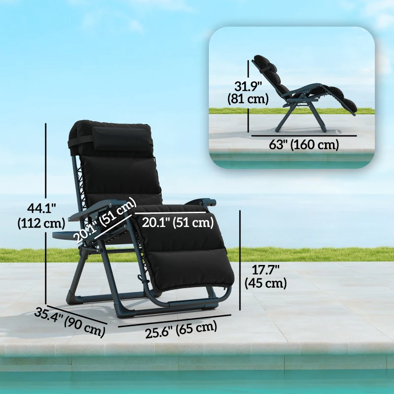 Outsunny 2pcs Reclining Zero Gravity Chair with Adjustable Backrest, Folding Garden Sun Lounger with Removable Cushion, Grey