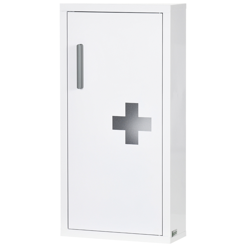 kleankin Wall Mount Medicine Cabinet Bathroom Cabinet with 2 Shelves, Steel Frame and Magnetic Door, White