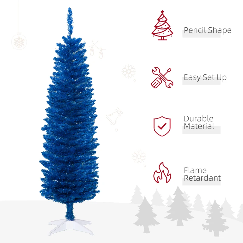HOMCOM 5ft Pencil Christmas Trees, Skinny Artificial Christmas Tree for Xmas Holiday Decor, Deep Blue