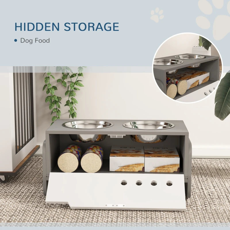 PawHut Elevated Dog Bowls, 3 Height Adjustable Raised Dog Bowls w/ Slow Feeder Mat, Stand, for Medium to Extra Large Dogs