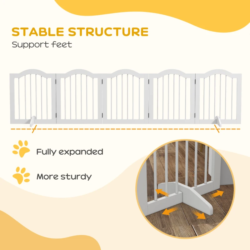 PawHut 24"H Foldable Dog Gate, 5 Panels Freestanding Pet Gate Barriers Indoor with Support Feet