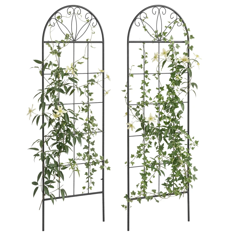 Outsunny Metal Garden Trellis Pack of 2 for Climbing Plants, Arched Grid Trellis Panels, 20" x 60", Black