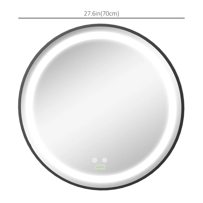 kleankin LED Bathroom Mirror for Vanity, Dimmable Lighted Anti Fog Wall Mirror with 3 Temperature Colors, Plug-in, 28 Inch