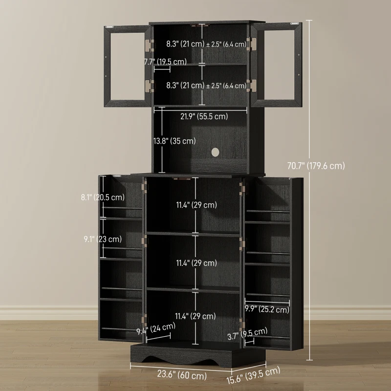 HOMCOM 71" Kitchen Pantry Cabinet, Freestanding Kitchen Hutch with 8 Door Shelves, Adjustable Shelf and Acrylic Doors, Black