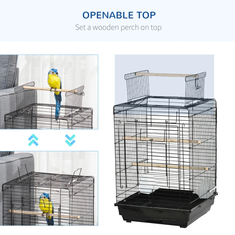 PawHut 23" Bird Cage Flight Parrot House Cockatiels Playpen with Open Play Top and Feeding Bowl Perch Pet Furniture Black