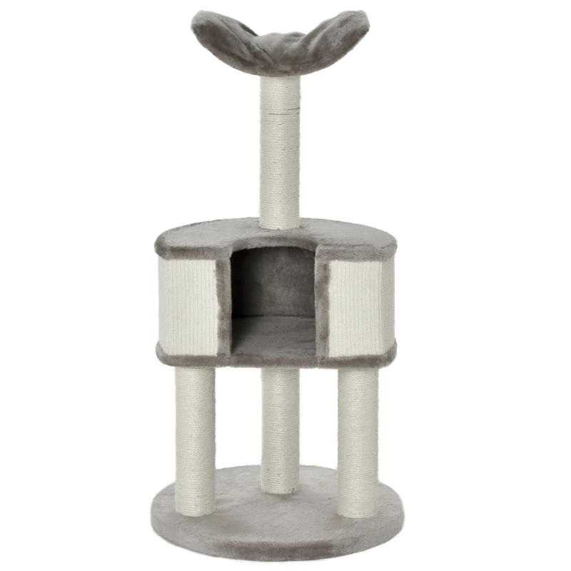 PawHut 43" Plush Cat Tree Activity Condo with Sisal Scratching Posts, Elevated Comfortable Perch, & Roomy Interior Area