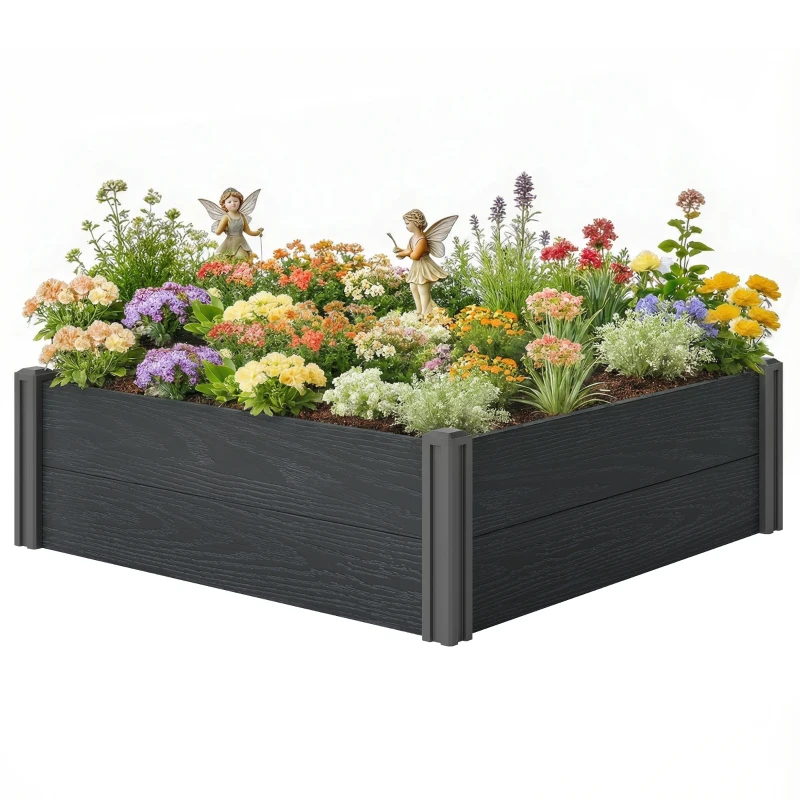 Outsunny Vinyl Raised Garden Bed Kit, 3 x 3 x 1ft Elevated Garden Box with Open Bottom, Screwless Outdoor Planter Box
