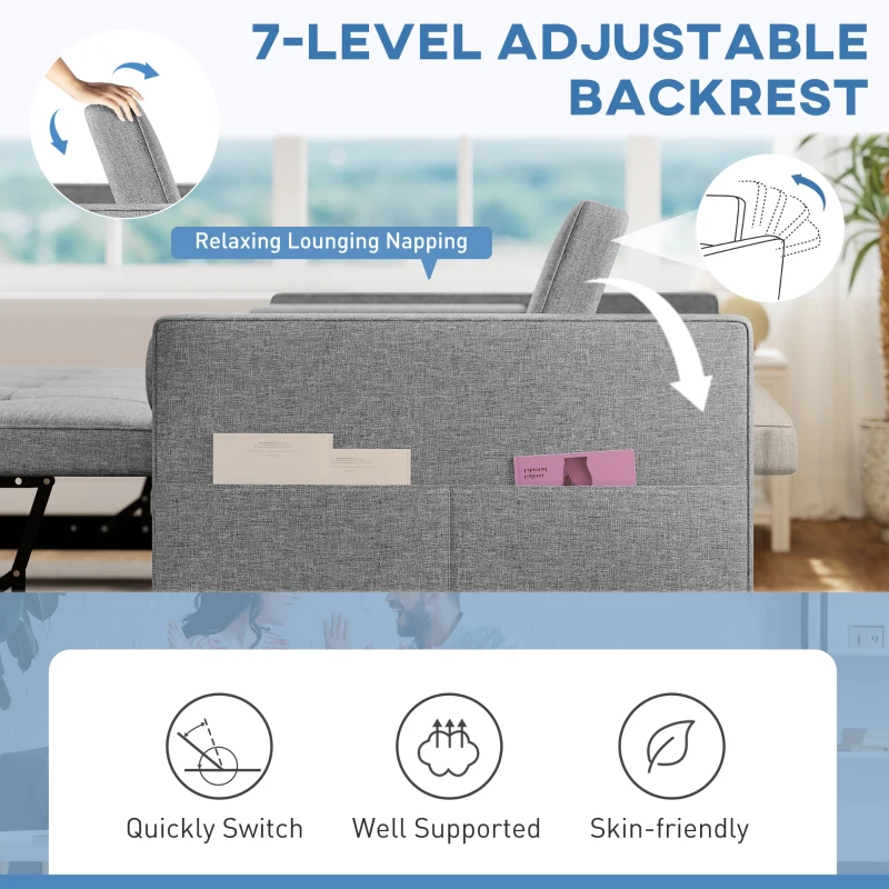 HOMCOM Pull Out Sofa Bed, Sleeper Sofa Couch with USB Ports, Small Linen Loveseat Futon Couch for Living Room, Grey