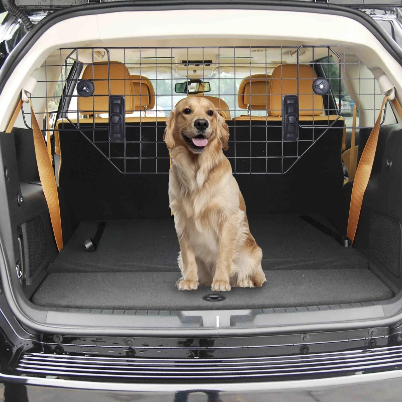 PawHut Adjustable Dog Car Barrier for SUV Vehicle Car Cargo Trunk Wire Mesh Universal Backseat Car Pet Barrier, Pet Safety