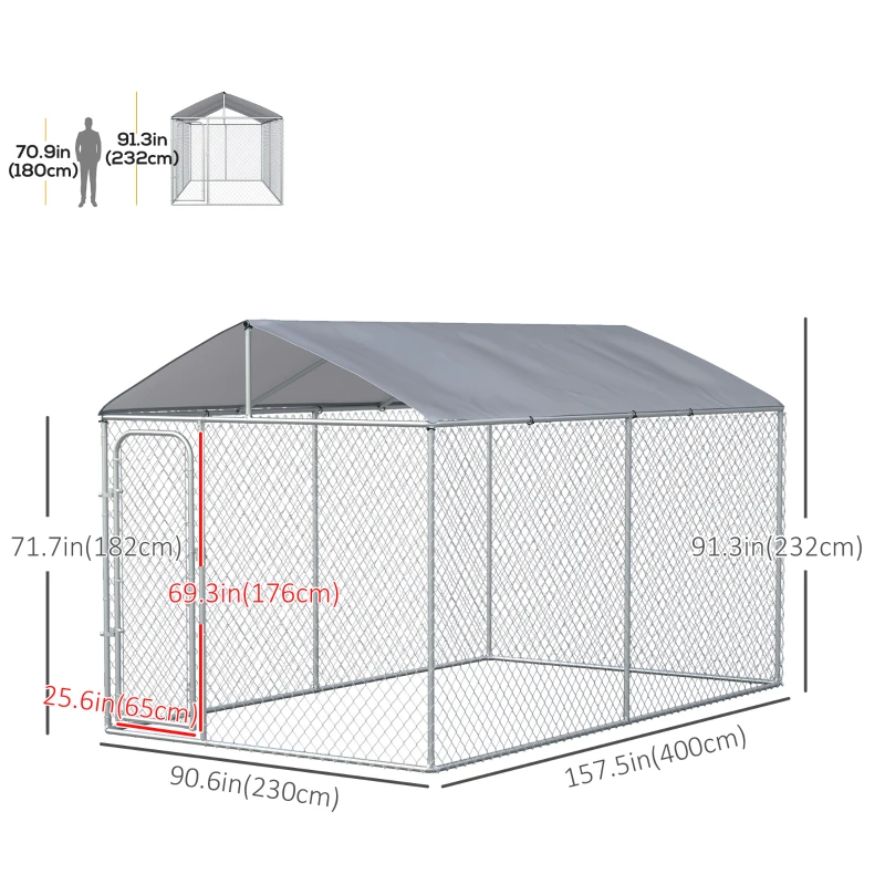 PawHut Dog Kennel Outdoor, Heavy Duty Playpen with Secure Lock, Cover, for Backyard & Patio, 13.1' x 7.5' x 7.5'