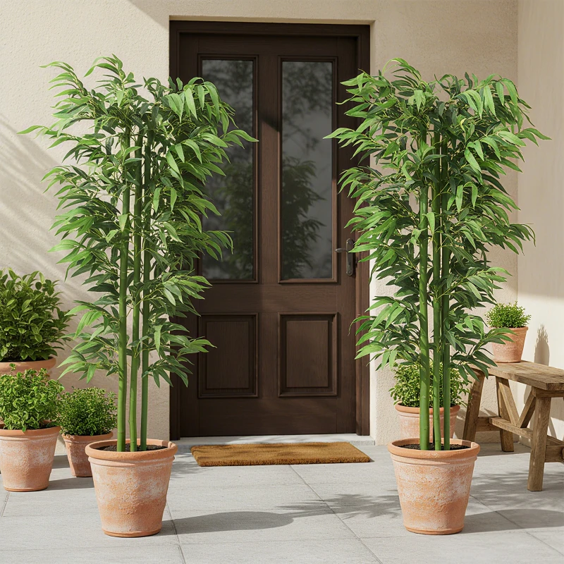 Outsunny 6FT Artificial Bamboo Trees Set of 2, Fake Plants with Nursery Pot for Indoor Decor