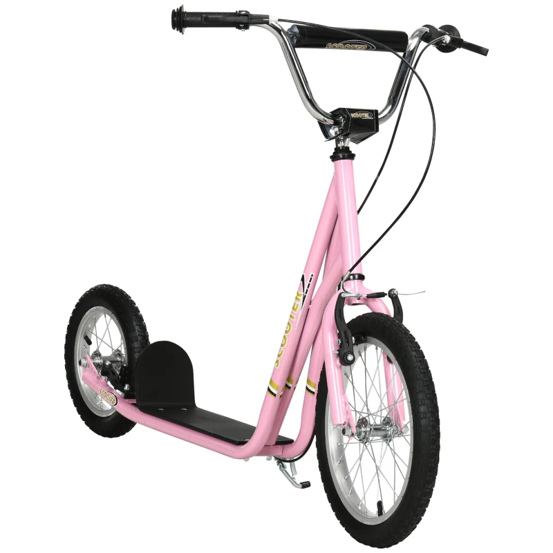 HOMCOM Kick Scooter for Children 5+ Years, Adjustable Height, with Large Inflatable Wheels, Dual Brakes - Pink