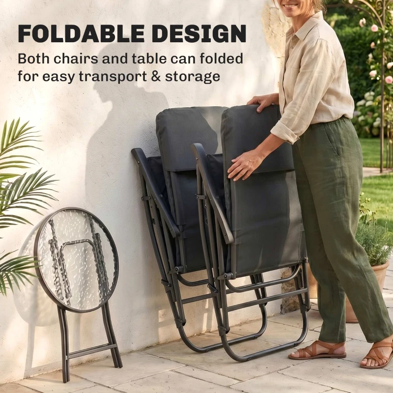 Outsunny 3-Piece Outdoor Foldable Rocking Chair Set, Orange