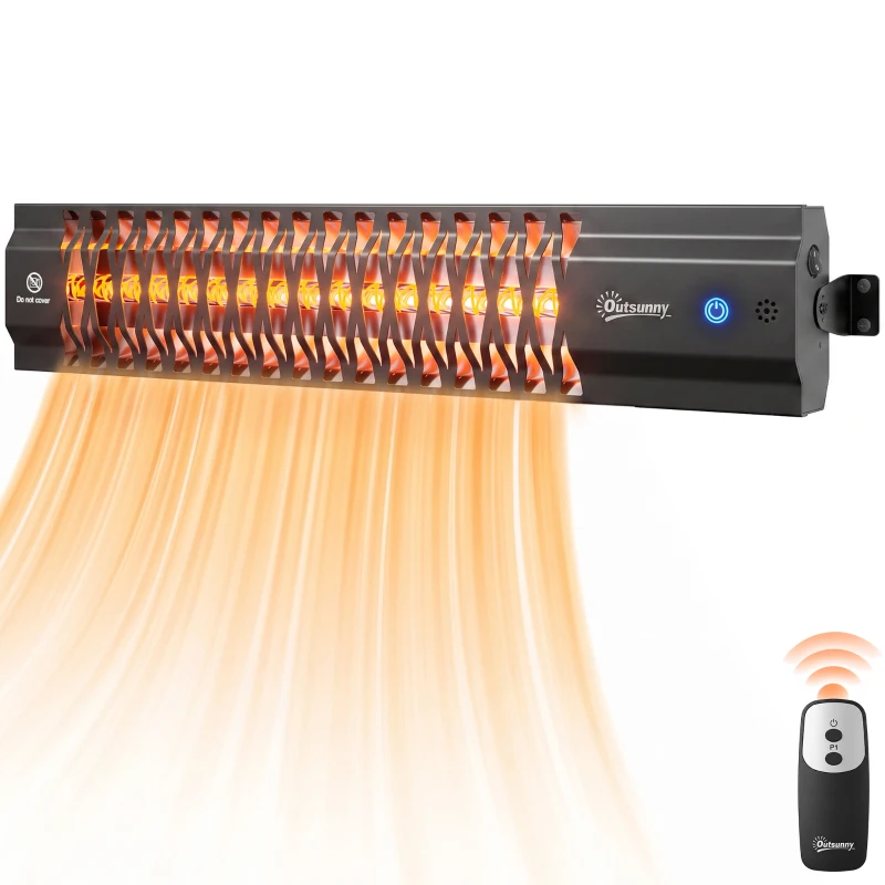 Outsunny 1500 W Electric Patio Heater, Wall Mounted IP65 Waterproof Outdoor Infrared Heater with Touch/Remote Control, Black
